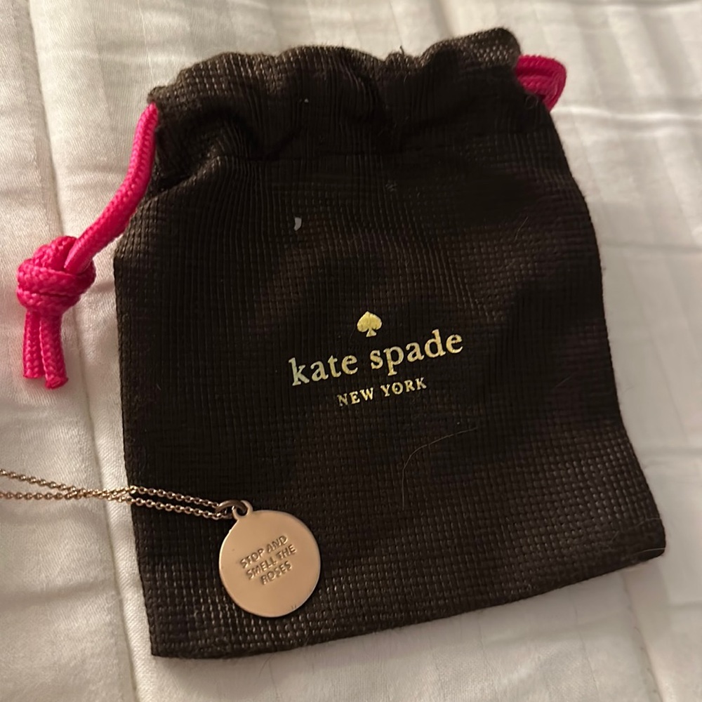 Kate spade rose gold “stop and smell the roses” necklace